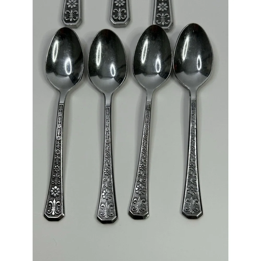 Interpur Florenz 8 Petal Flower Stainless 4 Teaspoons + 3 Dinner Knives Korea